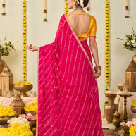 Pink bandhani printed georgette saree party wear