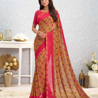 Orange floral printed georgette saree daily wear