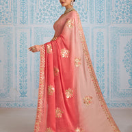 Laxmipati Aanya Peach Chiffon Embroidered Saree
