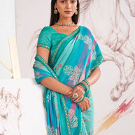Laxmipati Murli Blue Chiffon Floral Saree