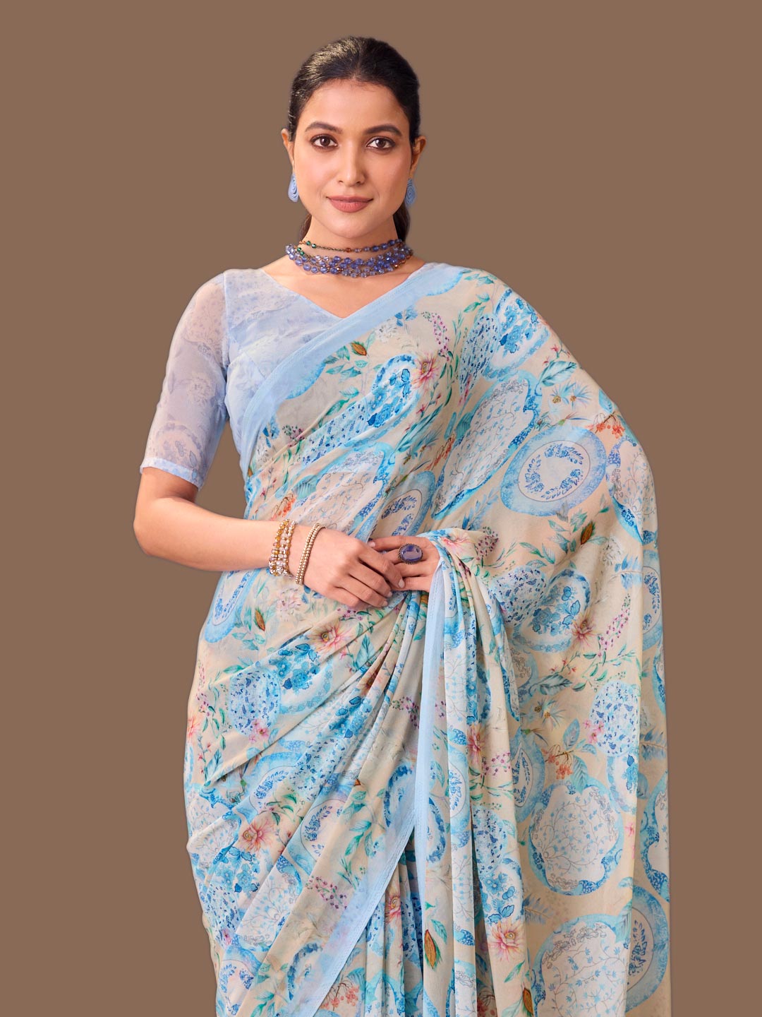 Laxmipati Dillagi Blue Georgette Floral Saree
