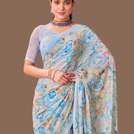 Laxmipati Dillagi Blue Georgette Floral Saree