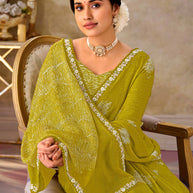 Green embroidered chiffon saree daily wear