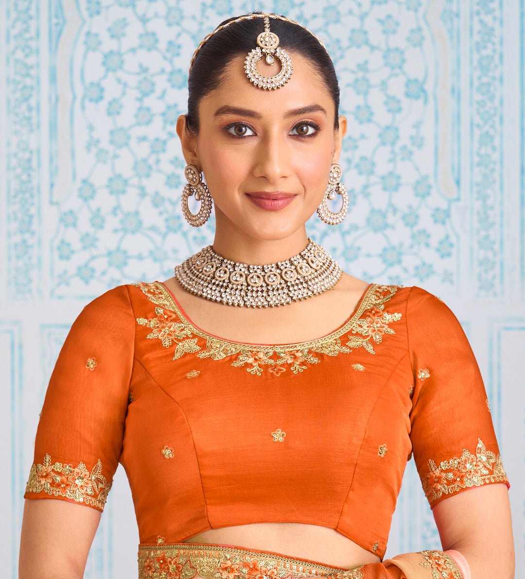 Laxmipati Aanya Orange Chiffon Embroidered Saree