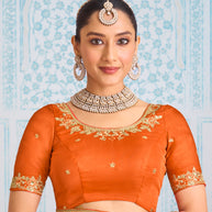 Laxmipati Aanya Orange Chiffon Embroidered Saree