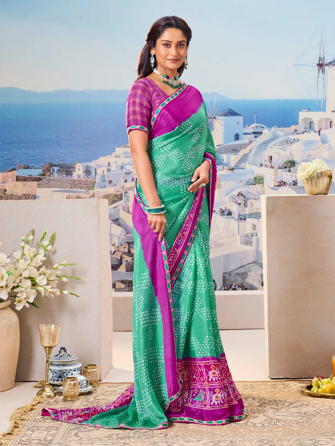 Traditional green printed saree