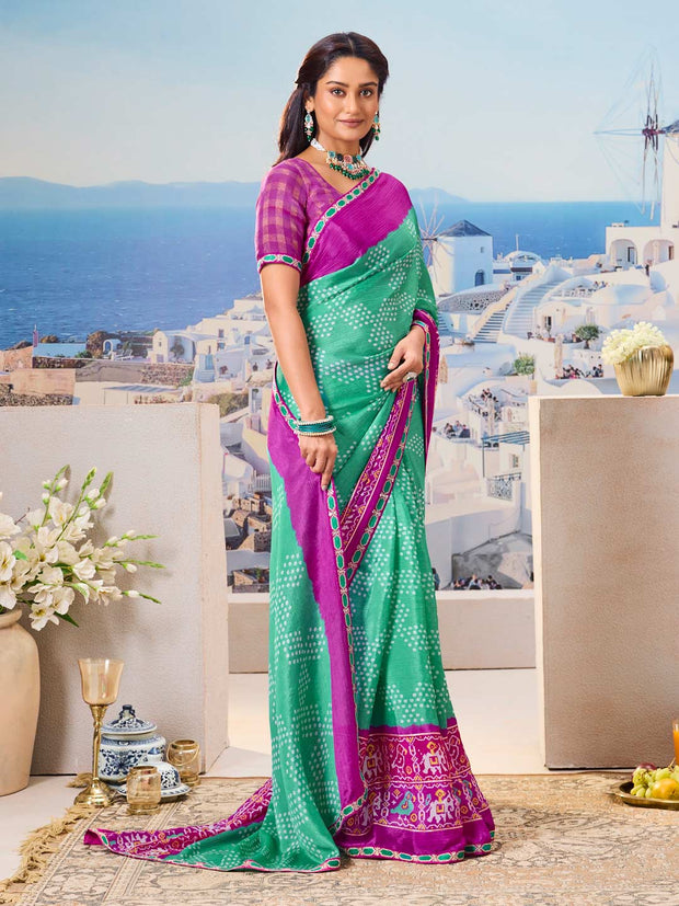 Traditional green printed saree