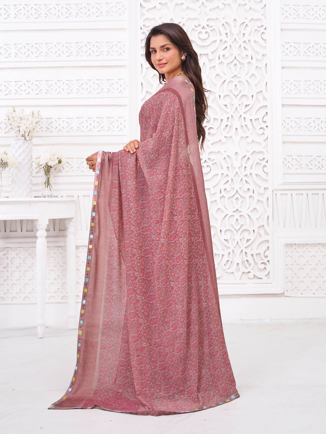 designer brown printed saree