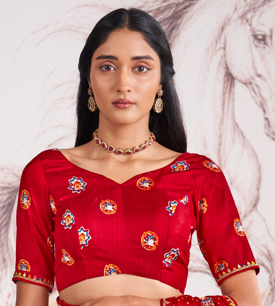 Laxmipati Murli Red Silk Blend Floral Saree