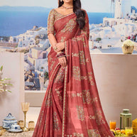Brown floral chiffon saree
