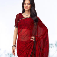 Red floral printed georgette saree wedding wear