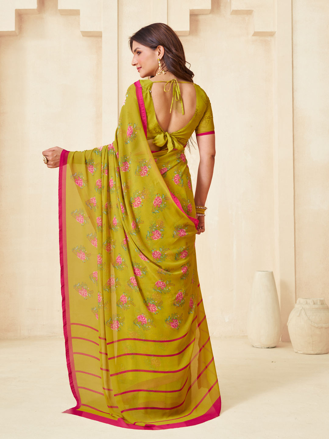 Mustard stylish saree