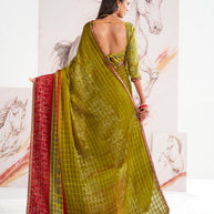 Laxmipati Murli Olive Green Chiffon Floral Saree