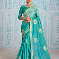 Laxmipati Aanya Blue Chiffon Embroidered Saree