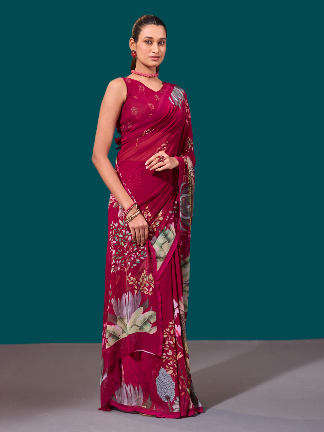 Laxmipati Dillagi Pink Georgette Floral Saree