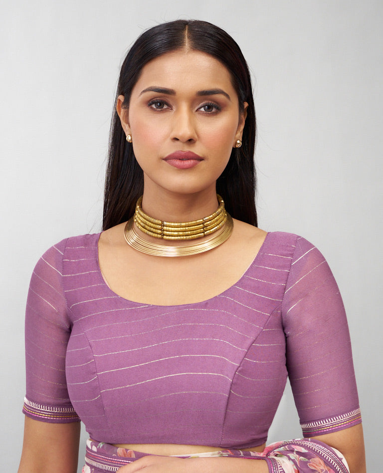 Laxmipati Bhaavana Purple Georgette Floral Printed Saree