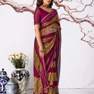 Purple floral printed georgette saree party wear