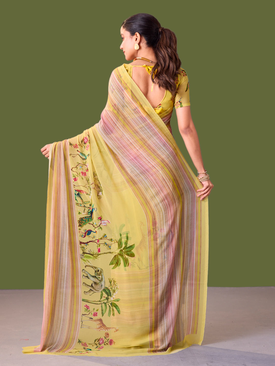 Laxmipati Dillagi Yellow Georgette Floral Saree