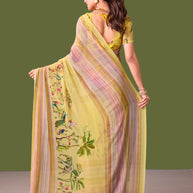 Laxmipati Dillagi Yellow Georgette Floral Saree