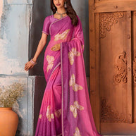 Purple butterfly printed chiffon saree party wear