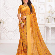 Orange georgette floral print saree