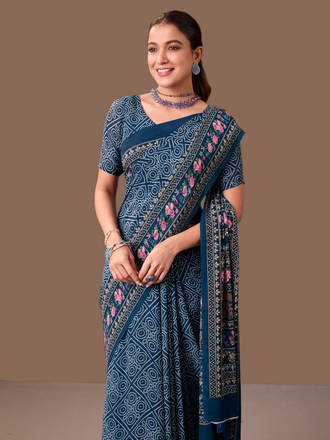 Laxmipati Dillagi Navy Blue Georgette Floral Saree