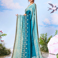 Blue geometric printed silk blend saree party wear 