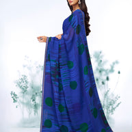 Blue geometric printed georgette saree casual wear