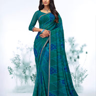 Blue geometric printed georgette saree daily wear