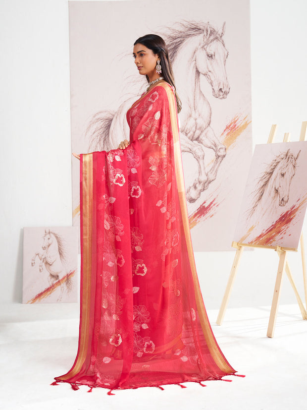 Laxmipati Murli Pink Chiffon Floral Saree