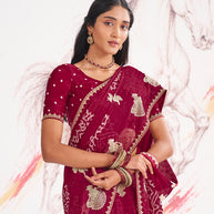 Laxmipati Murli Maroon Chiffon Floral Saree