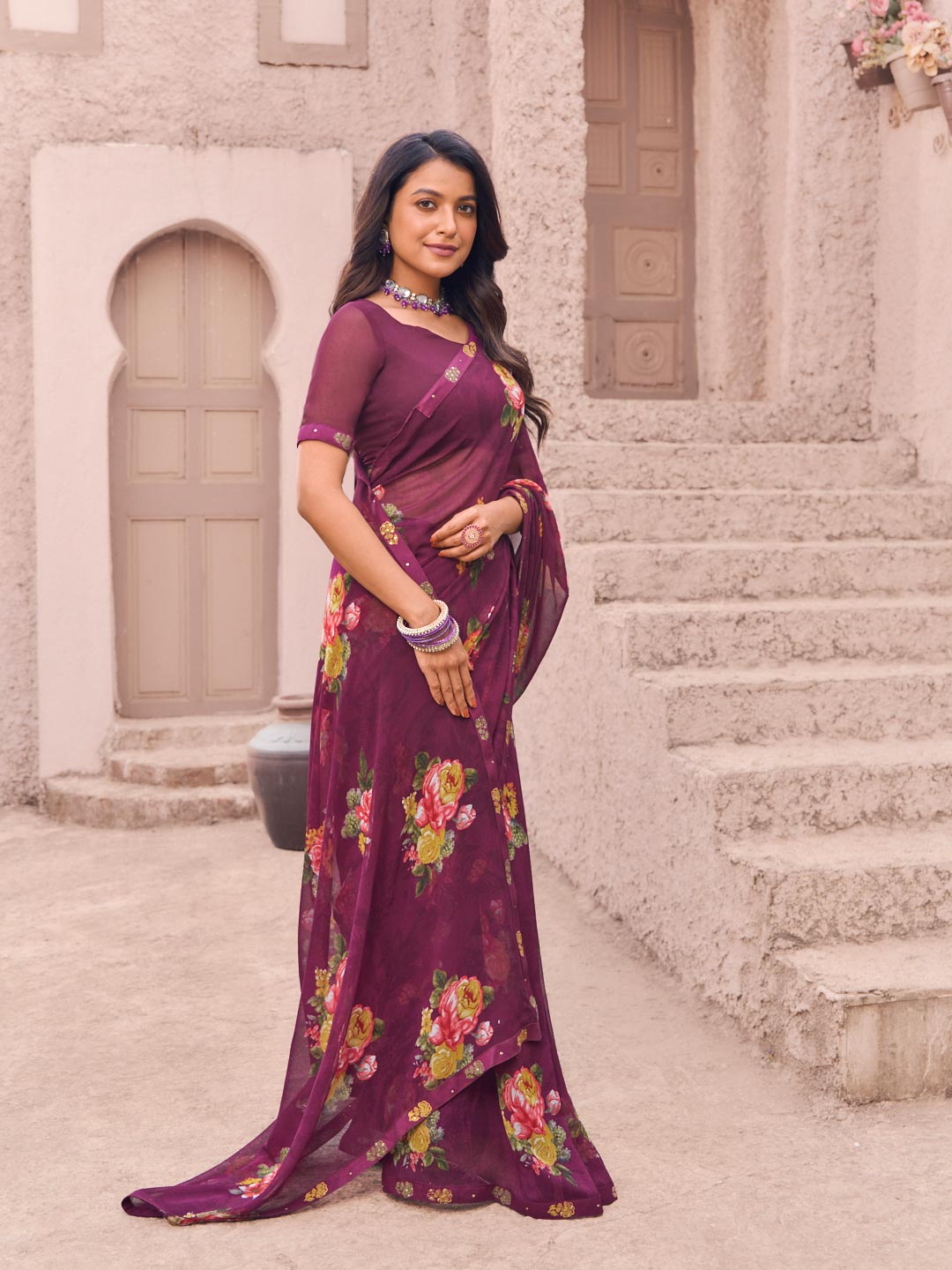 soft georgette saree look