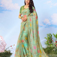 Green floral printed silk saree daily wear 