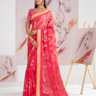 Laxmipati Murli Pink Chiffon Floral Saree