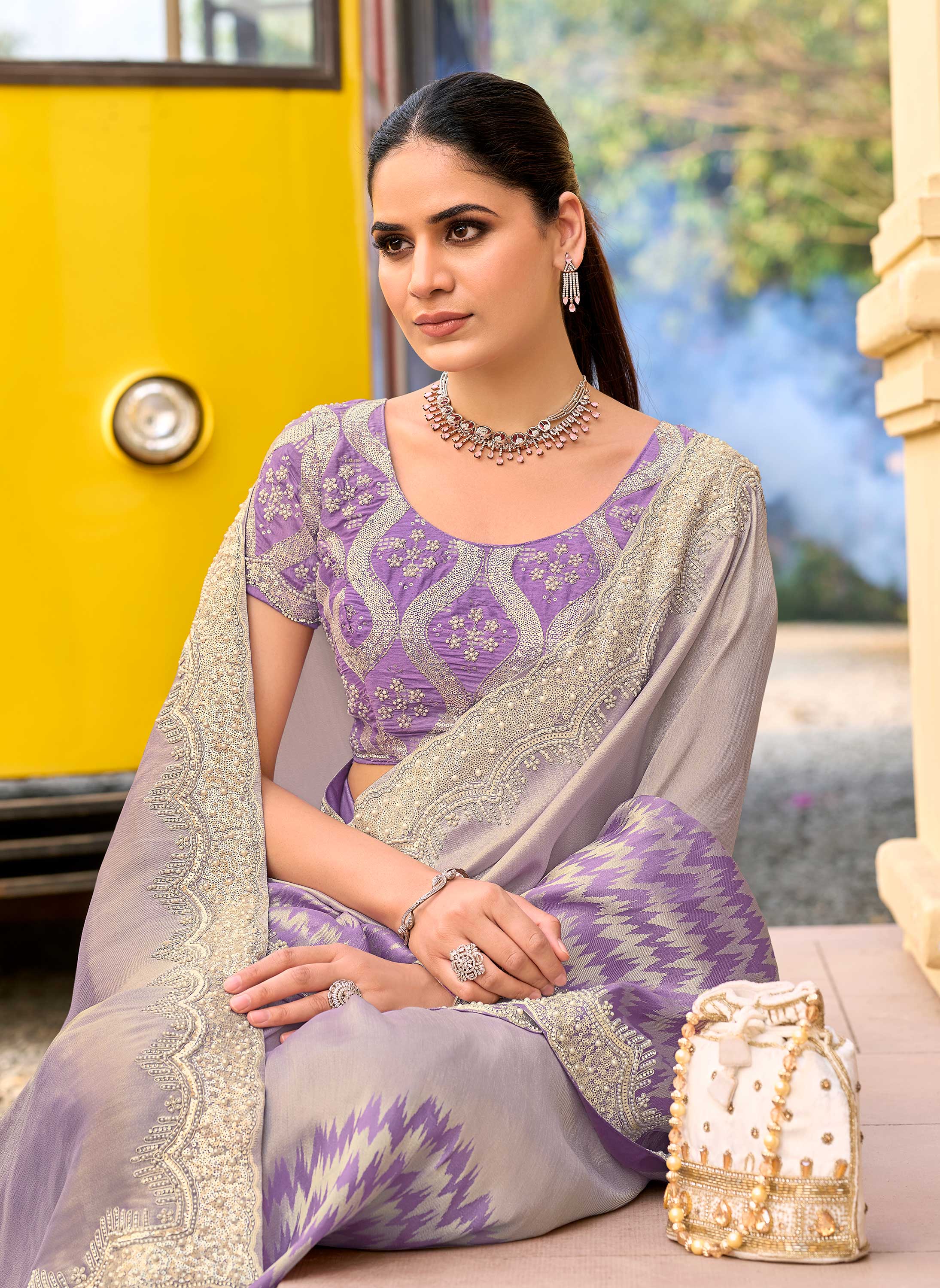 designer purple embroidery saree