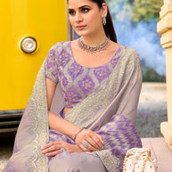 designer purple embroidery saree