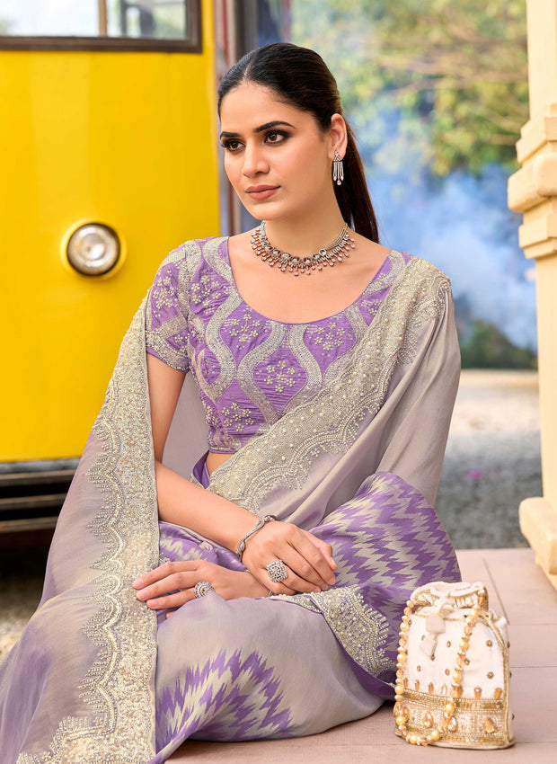 designer purple embroidery saree