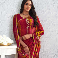 Pink floral printed georgette saree wedding wear