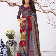 Multicolor horizontal printed georgette saree daily wear