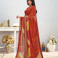 Brown floral printed georgette saree festive wear