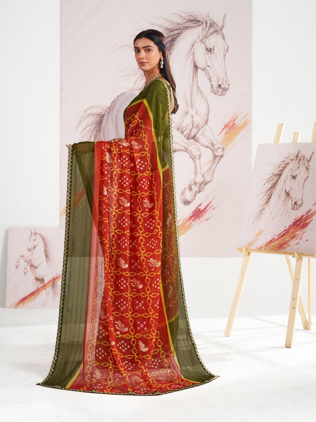 Laxmipati Murli Red Chiffon Floral Saree