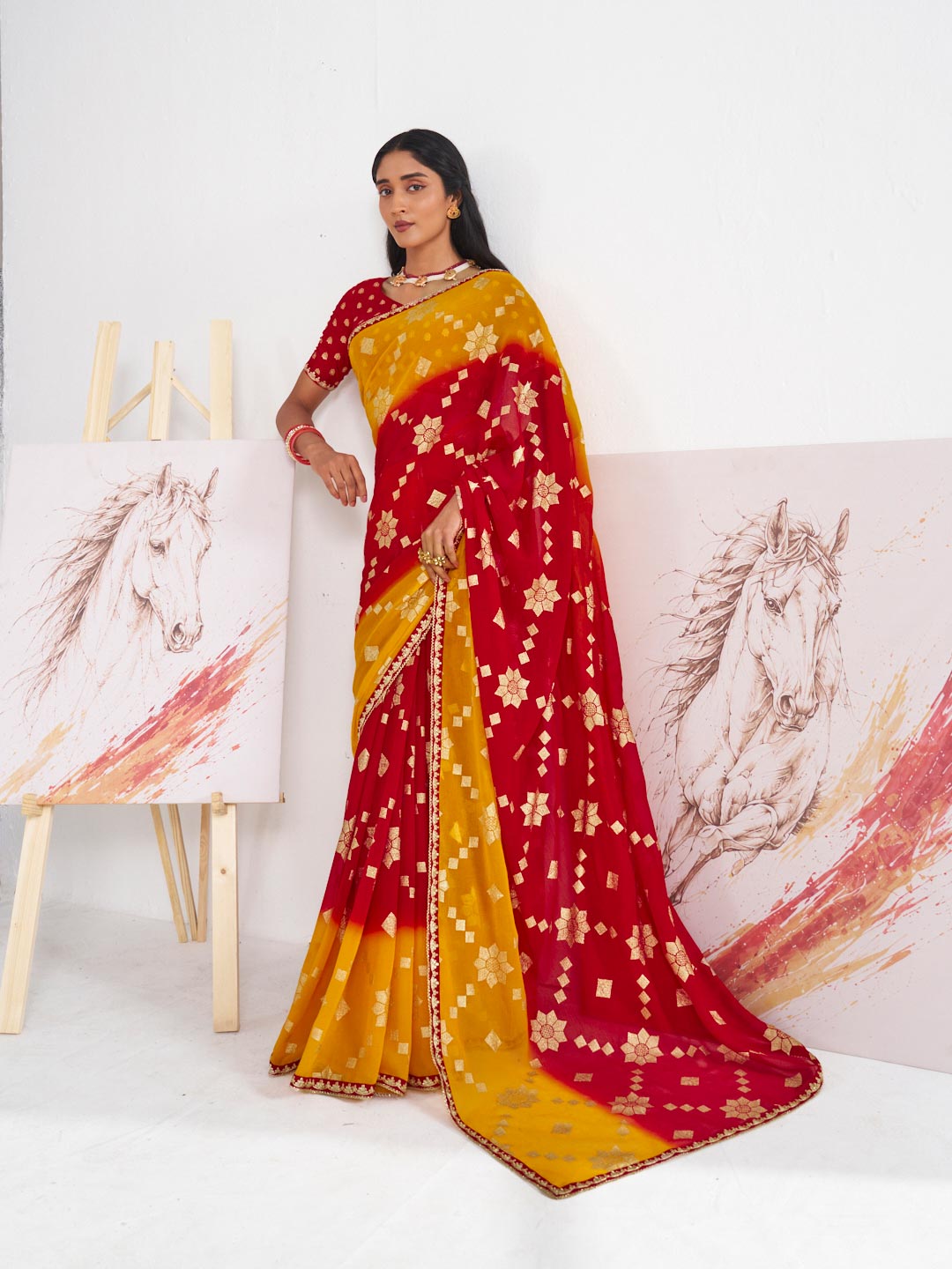Laxmipati Murli Maroon Georgette Floral Saree