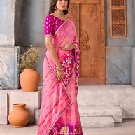 Pink embroidered chiffon saree party wear