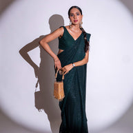 Green sequin embroidered georgette saree party wear