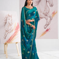 Laxmipati Murli Blue Georgette Floral Saree