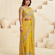 Yellow printed saree lightweight georgette