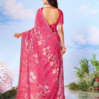 Pink printed silk saree daily wear