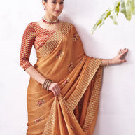 Orange embroidered saree lightweight chiffon