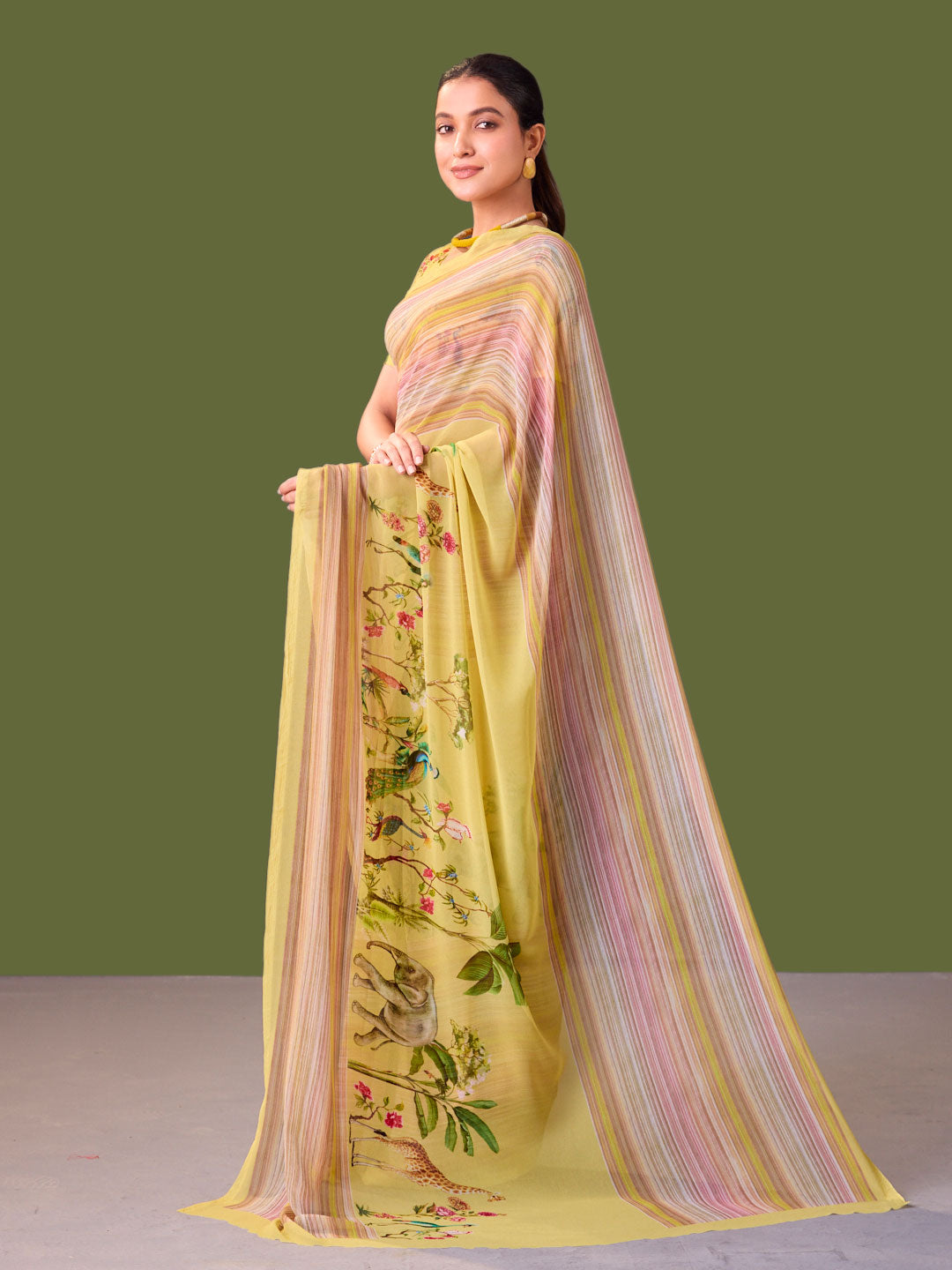 Laxmipati Dillagi Yellow Georgette Floral Saree