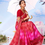  rani pink floral silk saree party wear